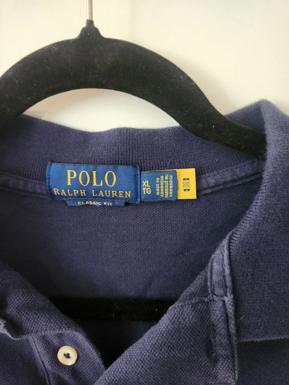 Ralph Lauren Navy Polo with Yellow Diagonal Stripe, XL